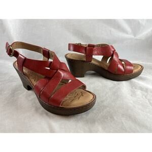 Born Carmo Red Leather Criss Cross Strappy Sandals Wedge Heels US Size 8 Med